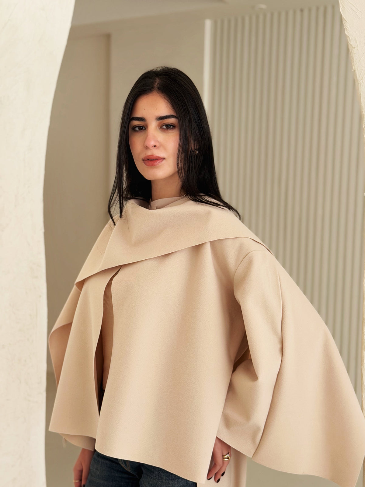 Aura Cape Jacket In Beige