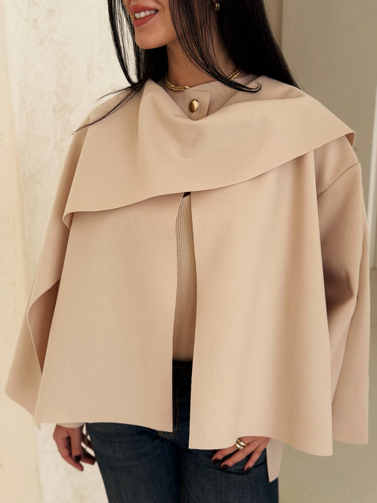 Aura Cape Jacket In Beige
