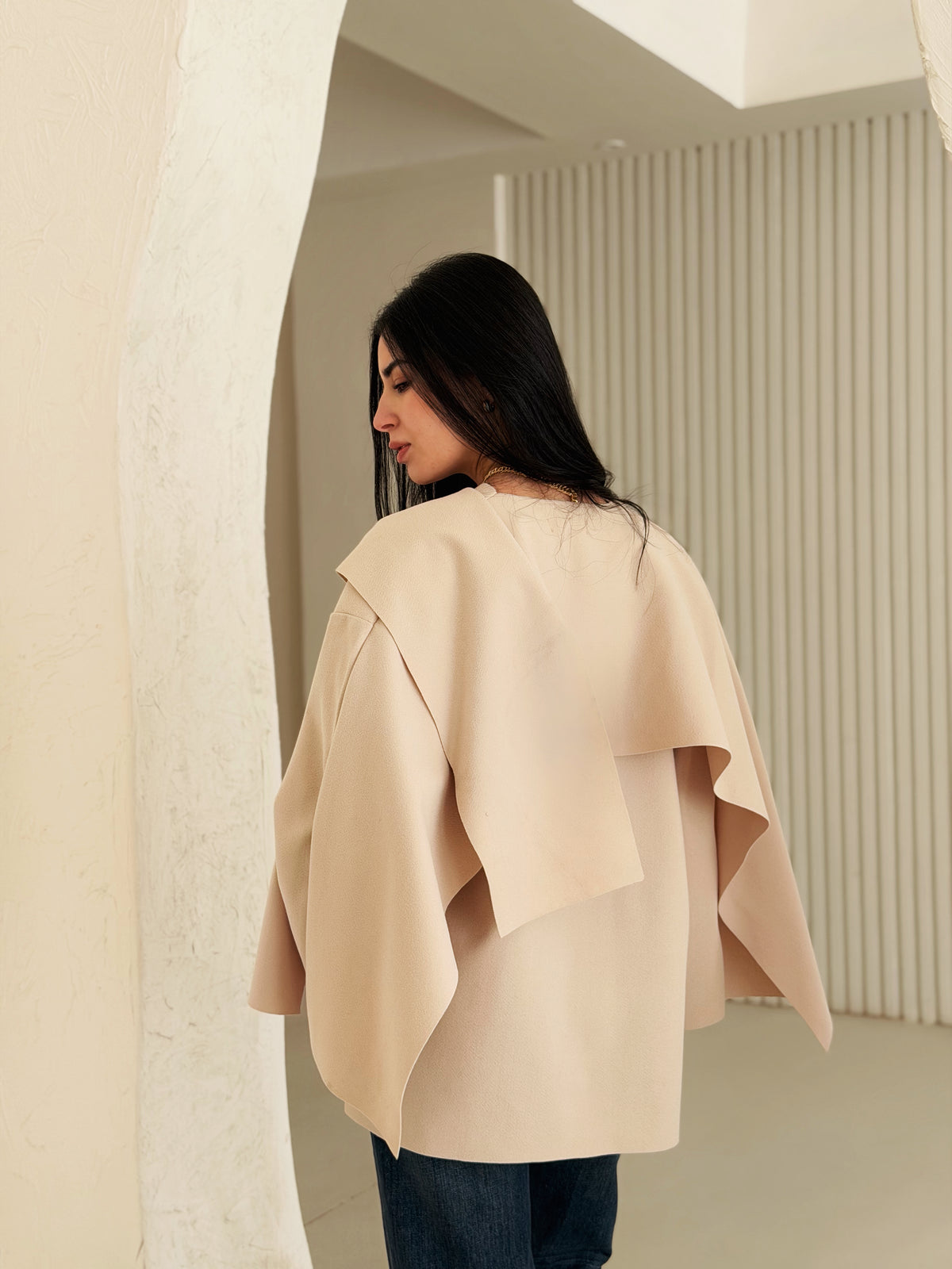 Aura Cape Jacket In Beige